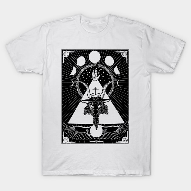 Baphomet on White T-Shirt by SWAMPMEAT